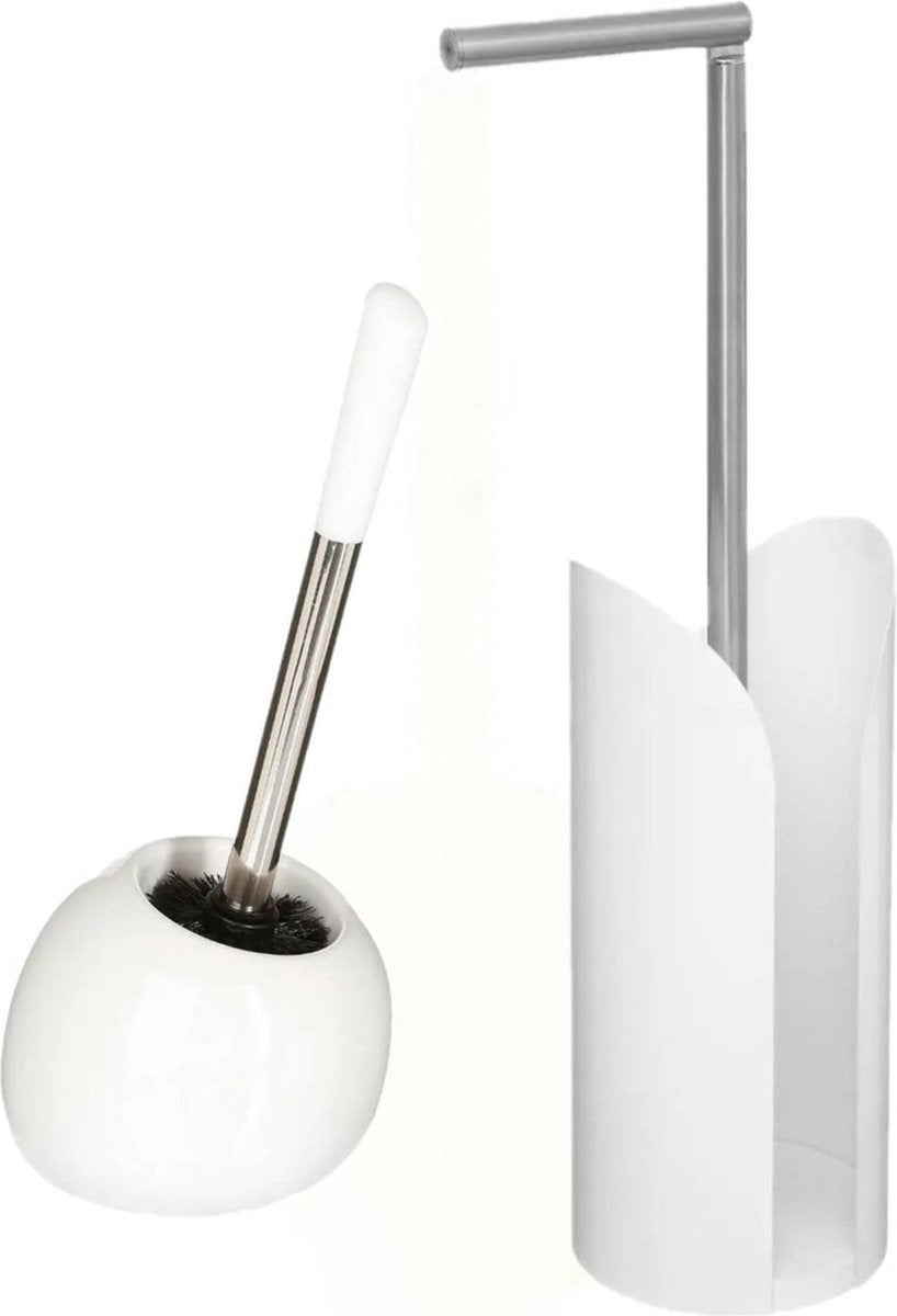 5Five toiletborstel met houder en staande toiletrolhouder – set, wit