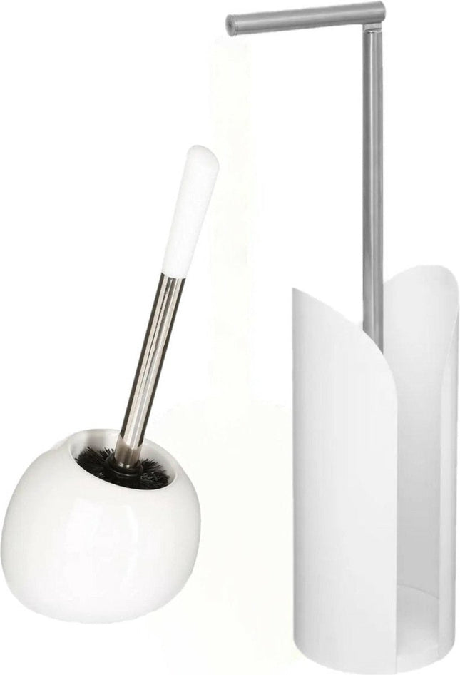 5Five - Toilet brush set with toilet paper holder in white