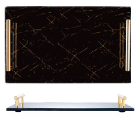 Dienblad zwart met gouden handvaten – plateau 30 x 20 cm
