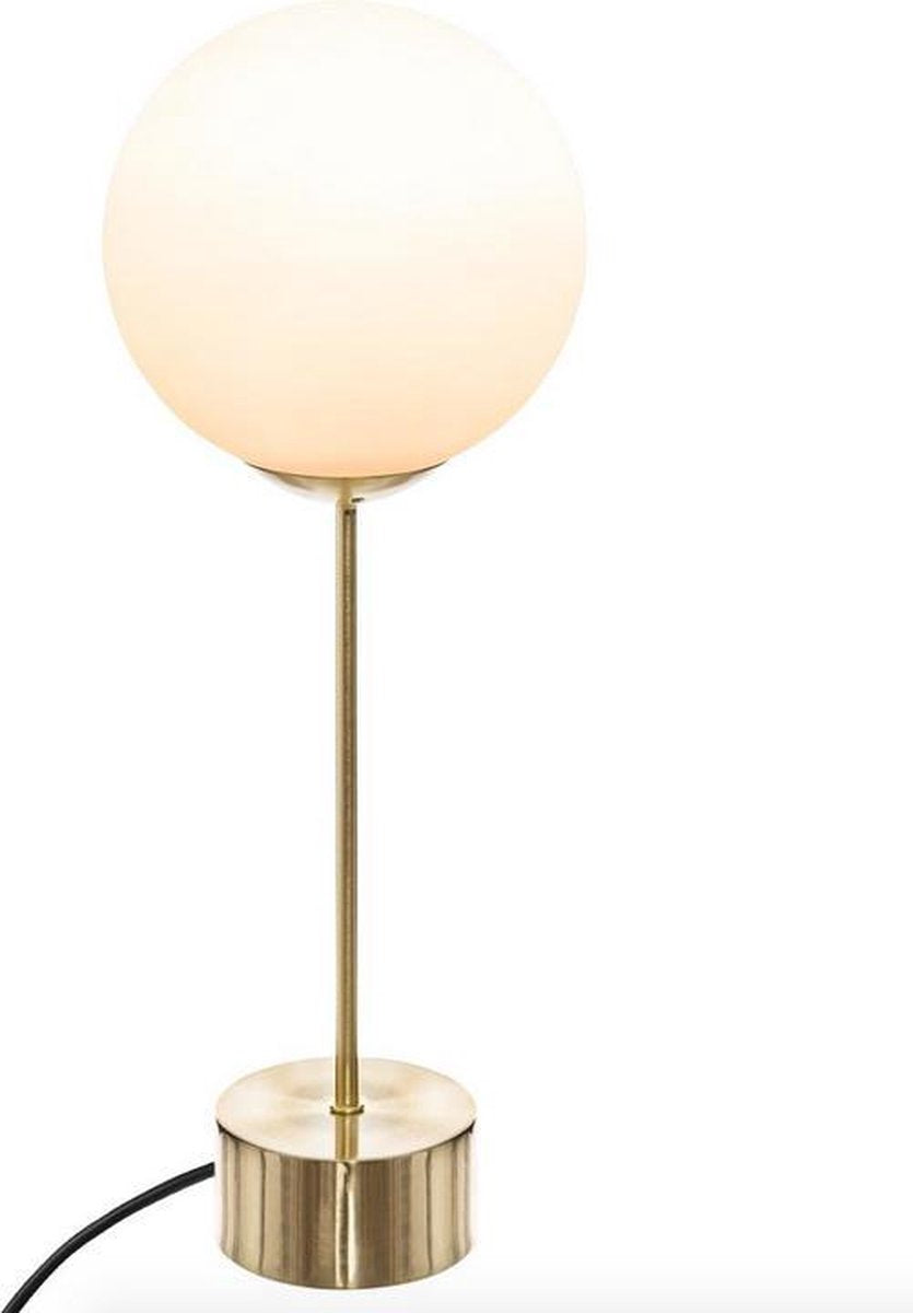 Designer table lamp gold with white glass globe height 43 cm