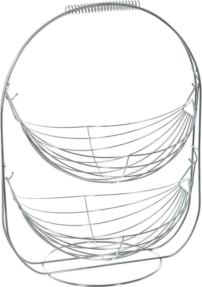 Doppelte Etagere Obstschale / Obstkorb rund silber Metall 34 x 25 x 46 cm - Obstschalen / Obstkörbe - Drahtkorb aus Metall