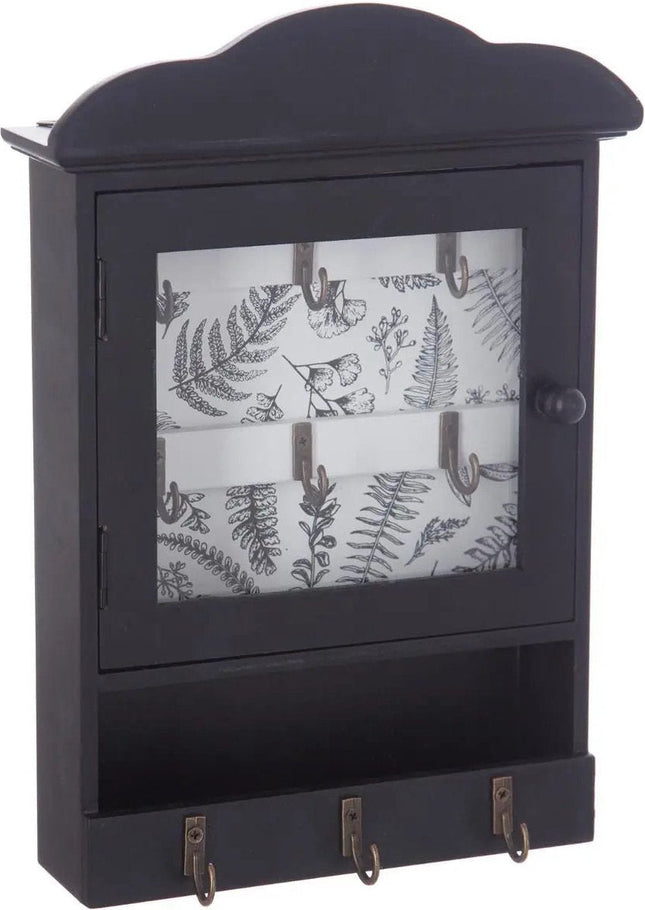 Sleutelkastje / sleutelhouder van MDF en glas zwart / wit 20 x 5, 7 x 28, 5 cm - Geschikt voor 9 sleutels / sleutelbossen
