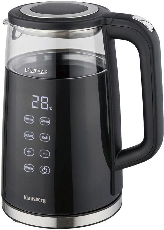 Klausberg KB-7894 glazen waterkoker met temperatuurregeling – 1,7 L, zwart