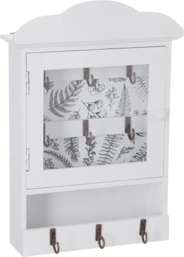 Sleutelkastje / sleutelhouder van MDF en glas wit 20 x 5, 7 x 28, 5 cm - Geschikt voor 9 sleutels / sleutelbossen