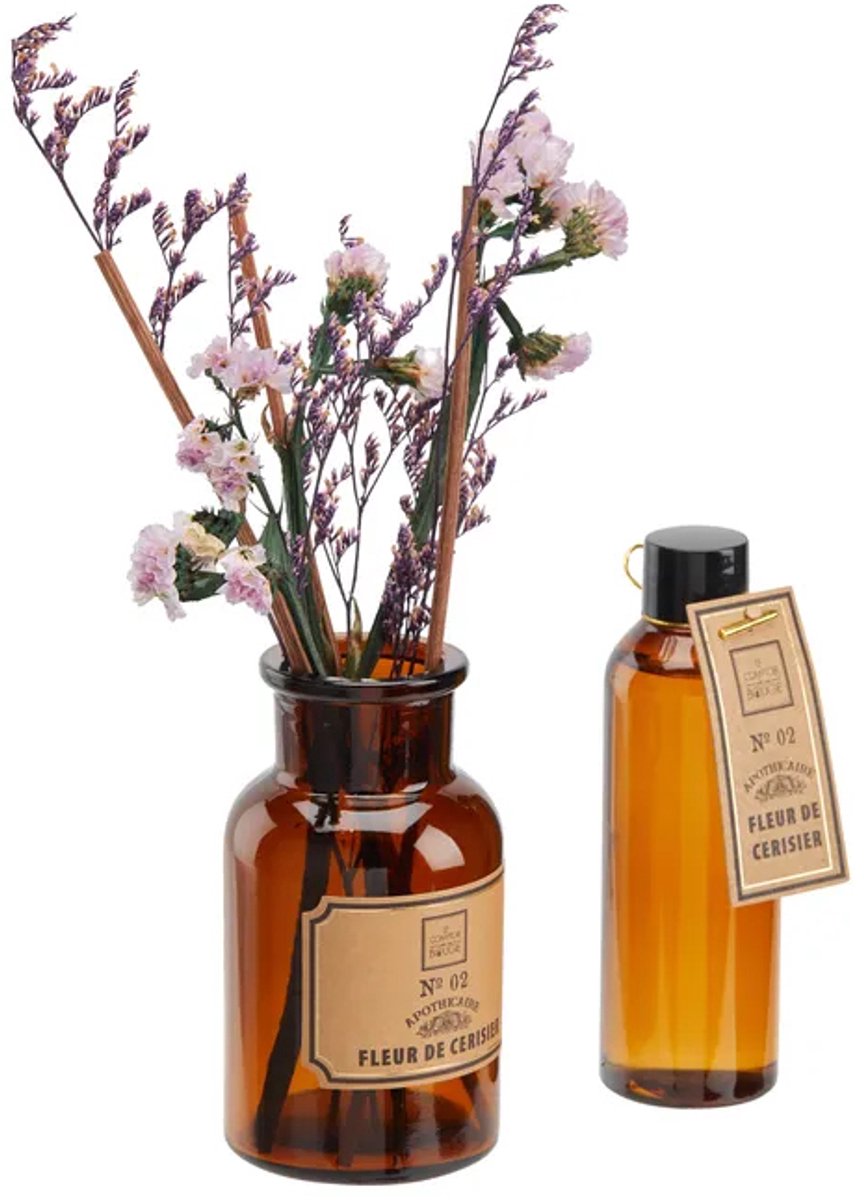 Diffuseur de parfum aux fleurs séchées 100ml – Bois Ambré – Élégant flacon de parfum avec accents en bois