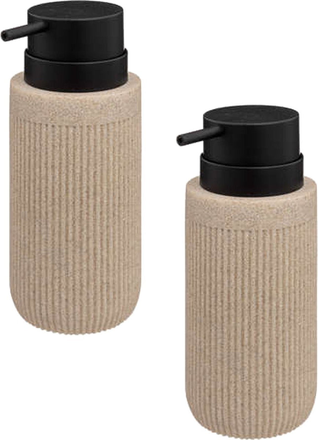 5Five Zeeppompje / zeep dispenser Onyx - 2x stuks - beige - polystone - 17 x 7 cm - 350 ml