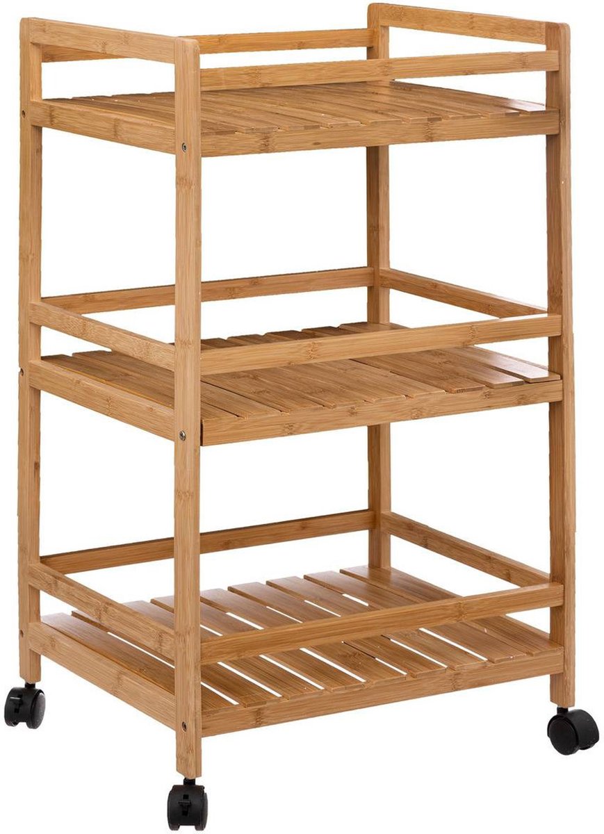 5Five keukentrolley bamboe – kast op wielen met 3 niveaus, 80 x 45 x 38 cm