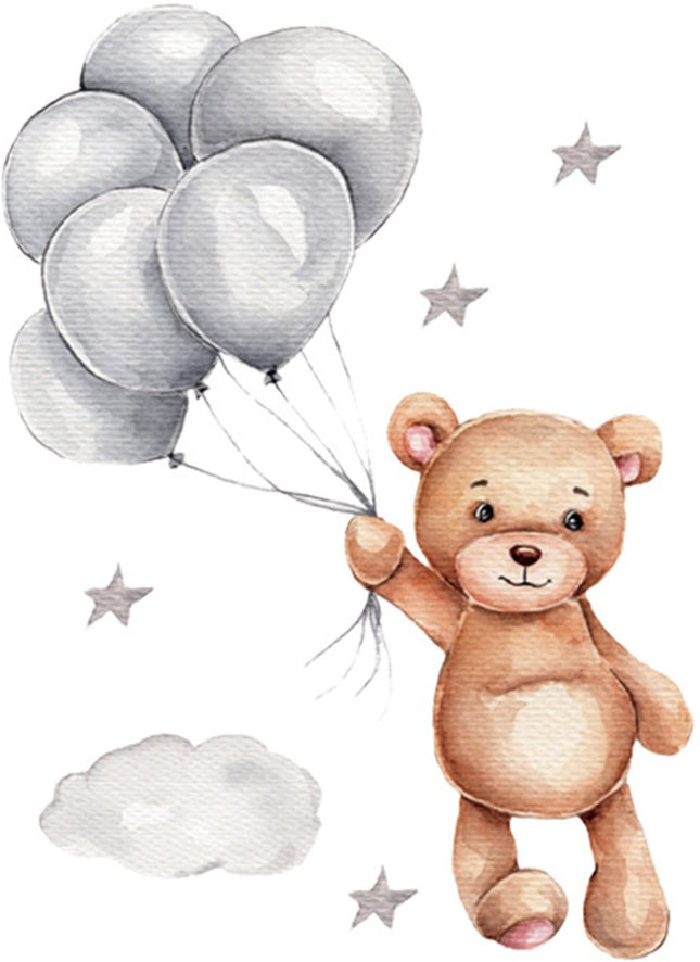 Sipo Wandsticker Bär mit Luftballons - Selbstklebende Wanddekoration für das Kinderzimmer - 67 x 50 cm - Bunter Bär Wandaufkleber für Babyzimmer und Kleinkinderbereich