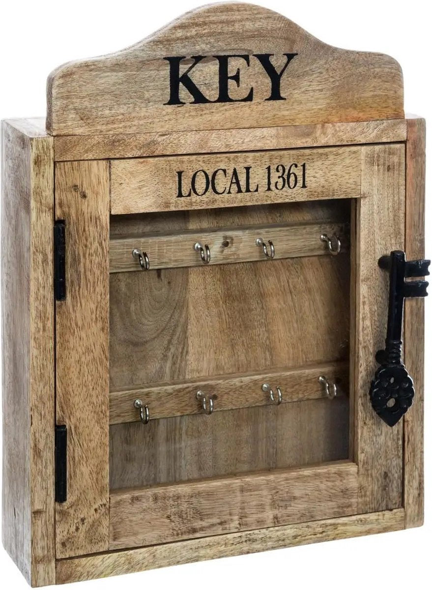 Boîte à clés/porte-clés bois de manguier/verre naturel 30,3 x 8,7 x 39,5 cm - Convient pour 10 clés/trousseaux de clés
