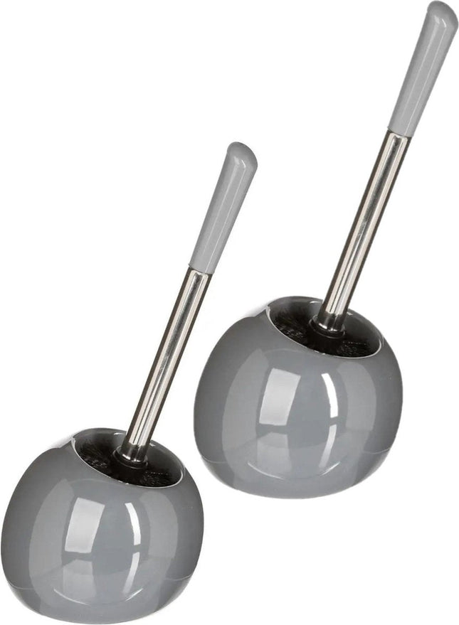 2 x 5five brosse WC avec porte-brosse rond - gris brillant - céramique - 36 cm
