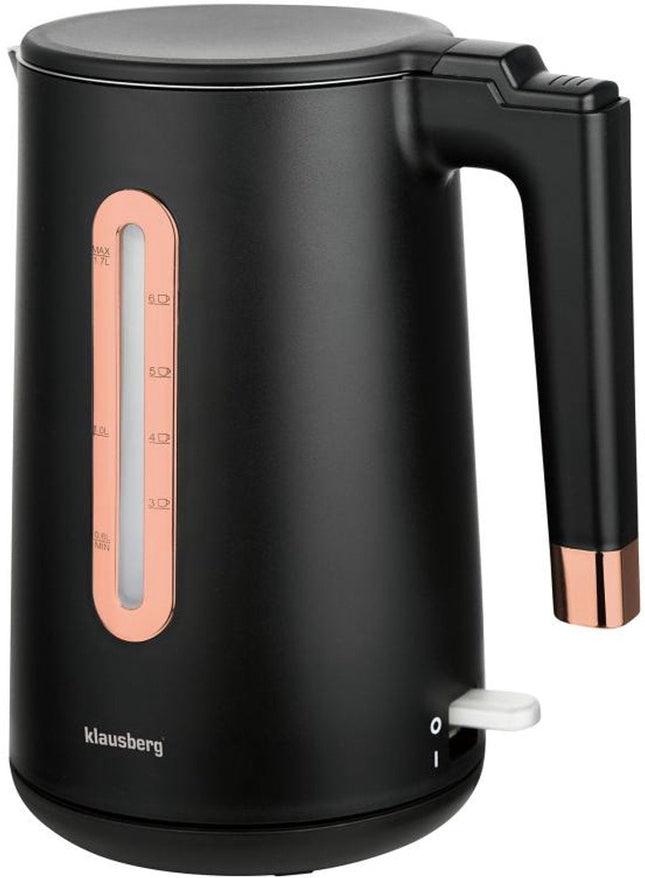 Klausberg KB-7889 elektrische waterkoker van RVS – 1,7 L, mat zwart/rosé goud