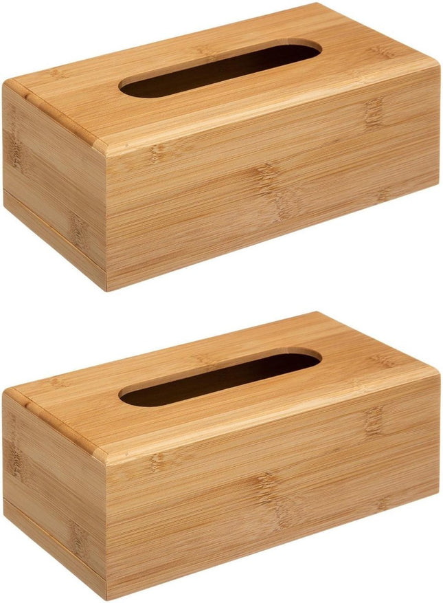 5Five houten tissuebox van bamboe – set van 2, bruin, 25 x 13 x 8,5 cm