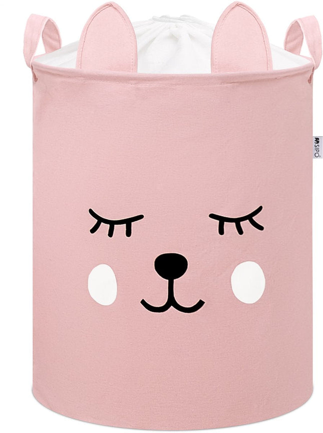 Sipo speelgoedmand teddybeer, roze – kinderwasmand met trekkoord, 43 liter