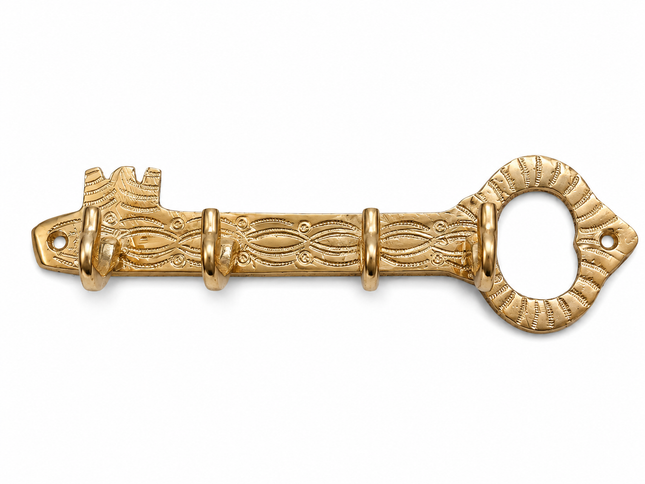 Marokkaanse sleutel kapstok van messing – handgemaakt, 4 haken, 21 x 6,5 cm