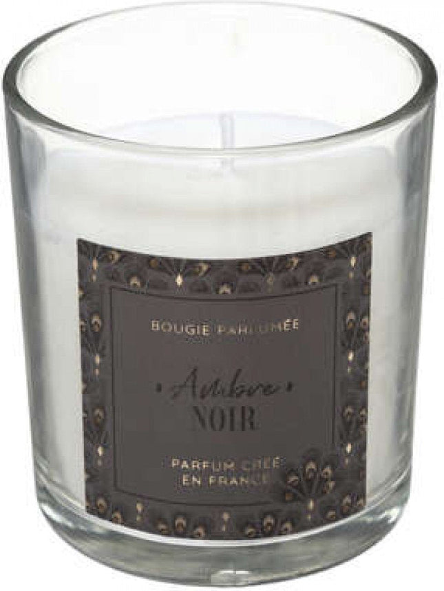 Bougie Atmosphera - Bougie parfumée - Parfum Ambre - Senteur douce et sucrée - Avec support en verre