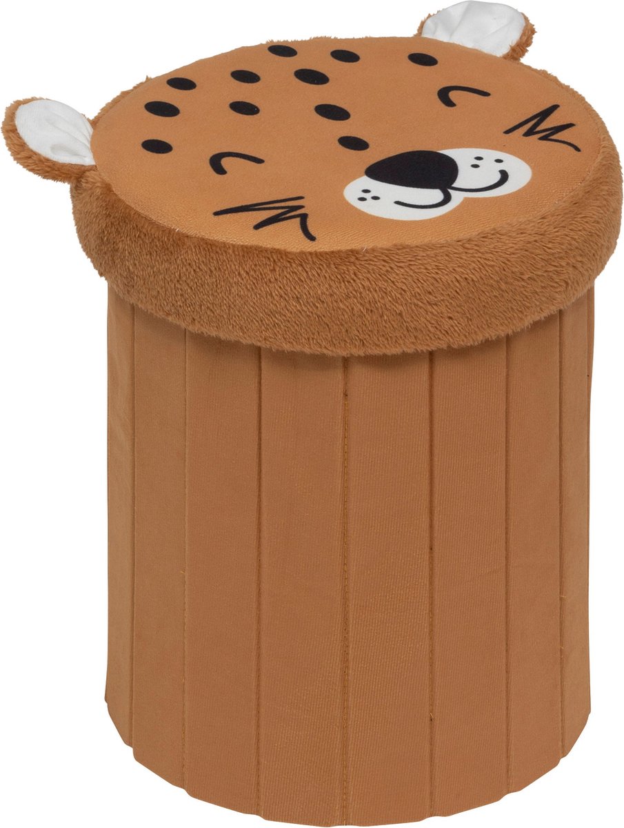 Atmosphera Leopard Foldable Ottoman - Storage - Ø30xH38 cm - Brown