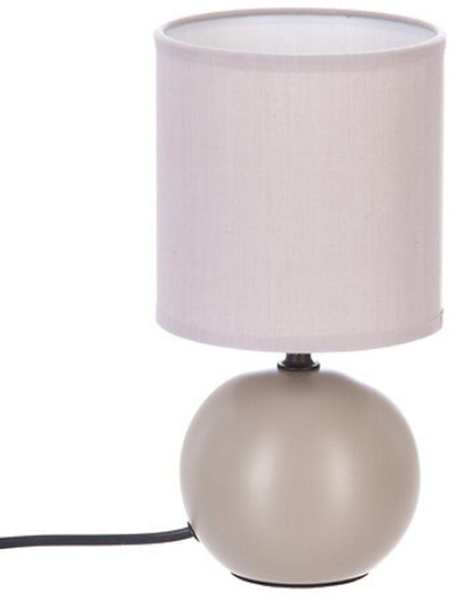 Keramische ball tafellamp taupe – nachtlamp met stoffen kap, E14, 25 cm