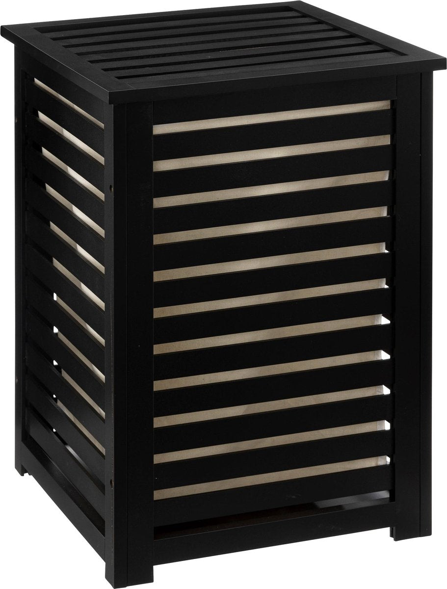 Wäschekorb mit Deckel - Bambus - Schwarz - 65 l - 40 cm x 38 cm x 58 cm