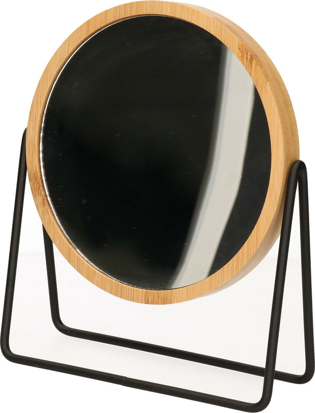 5Five Make-up-Spiegel - 3-fach-Vergrößerung - Bambus / Holz - 17 x 20 cm - hellbraun / schwarz - doppelseitig