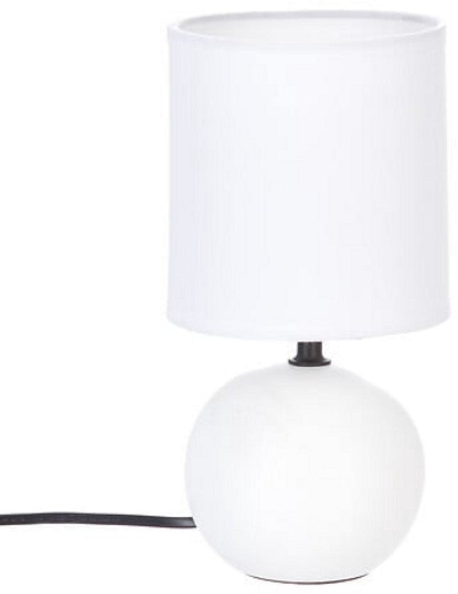 White Ceramic Ball Table Lamp | E14 Bedside Lamp | Fabric Shade | Ø13 x H25 cm | Desk Lamp | Ceramic Ball Lamp