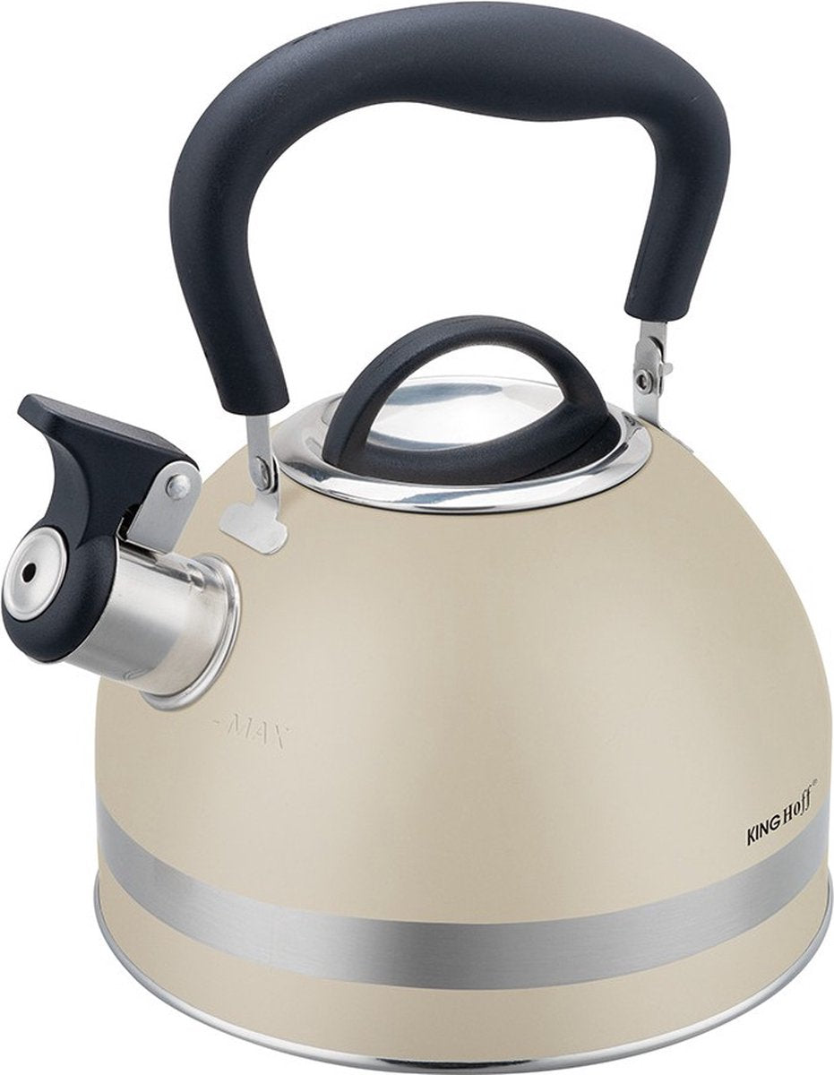 Kinghoff 1854 - Fluitketel met fluit - 1. 8 liter - RVS - Creme