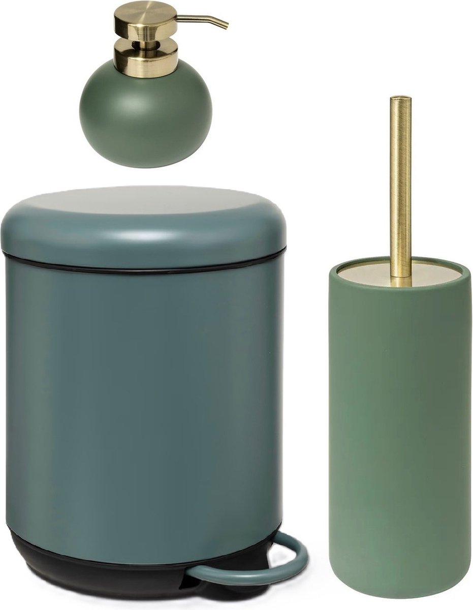 5Five Soap dispenser, toilet brush and pedal bin set - ficus green