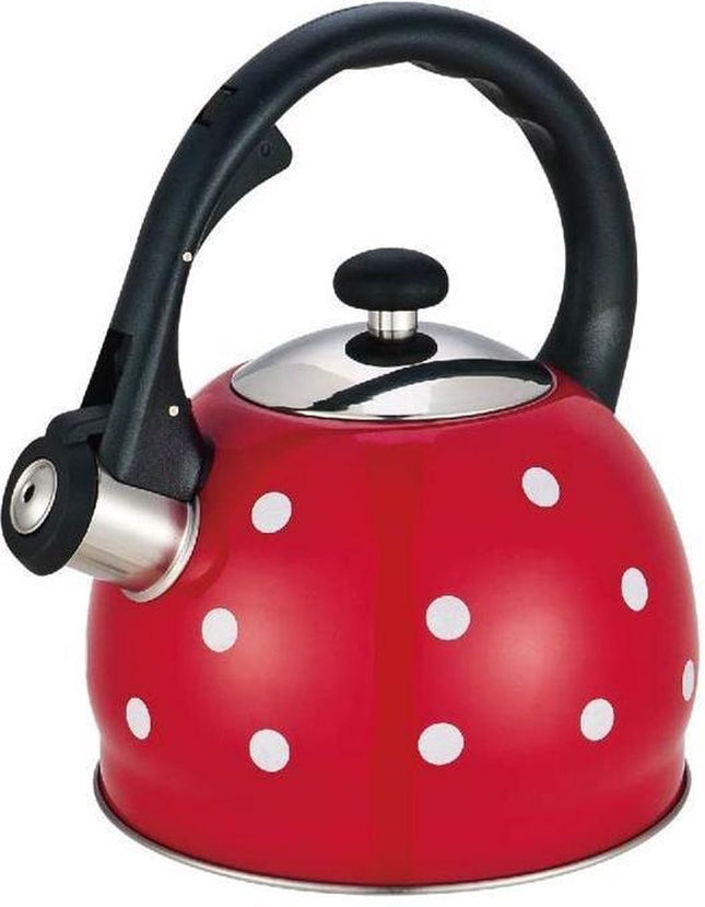 Kinghoff 1049 – Flötenkessel – 2 Liter – rot – gepunktet – der originale Wasserkocher!