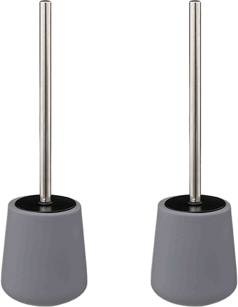 2 x 5five WC / toilet brush with holder - sandstone - grey - round - 39 cm