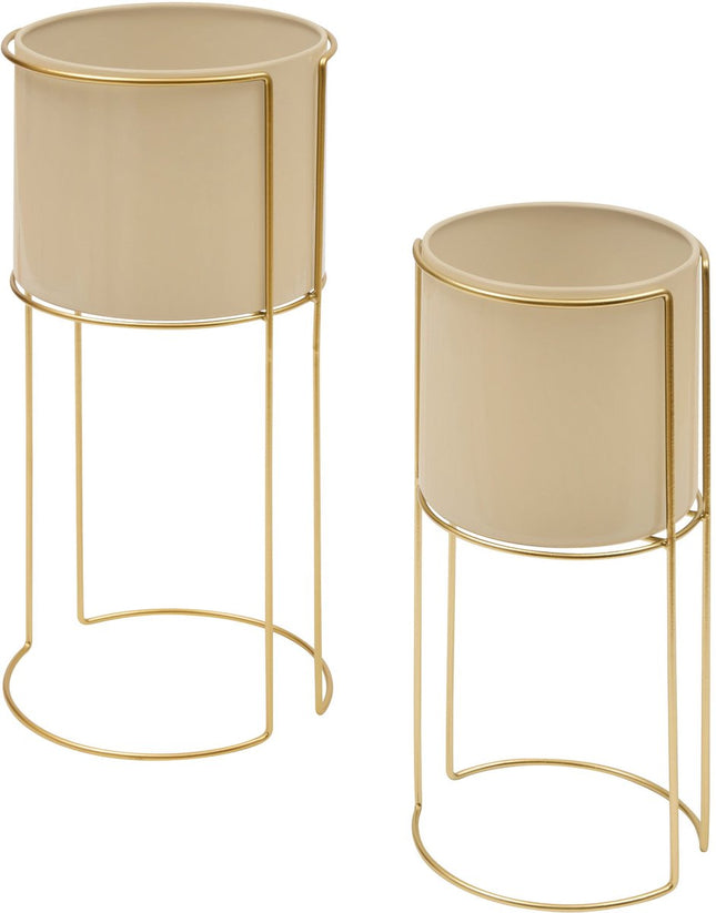 Atmosphera plantenhouder van staal – 2 stuks in beige en goud, 55 cm hoog