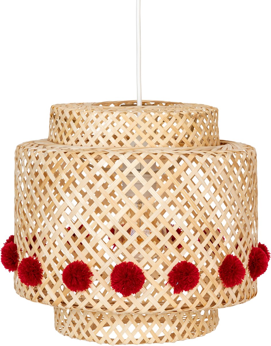 Atmosphera Kids hanglamp kinderkamer – bamboe met pompons, Ø 30 cm, beige
