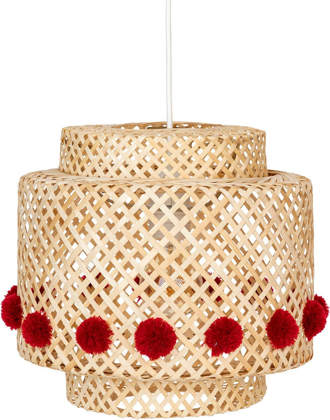Atmosphera Kids hanglamp kinderkamer – bamboe met pompons, Ø 30 cm, beige