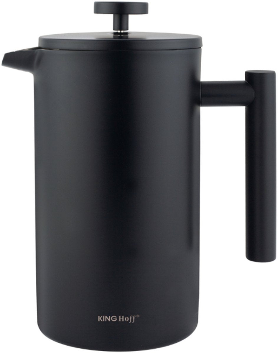 KINGHoff French Press 1 Liter – Matte Black – Double-Walled Stainless Steel – Luxury Coffee & Tea Maker – KH-1996