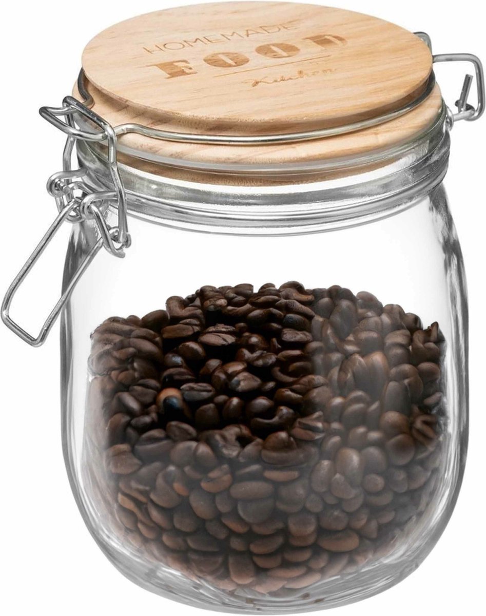 Voorraadbus / voorraadpot 0, 75L glas met houten deksel en beugelsluiting - 750 ml - Voorraadpotten met luchtdichte sluiting