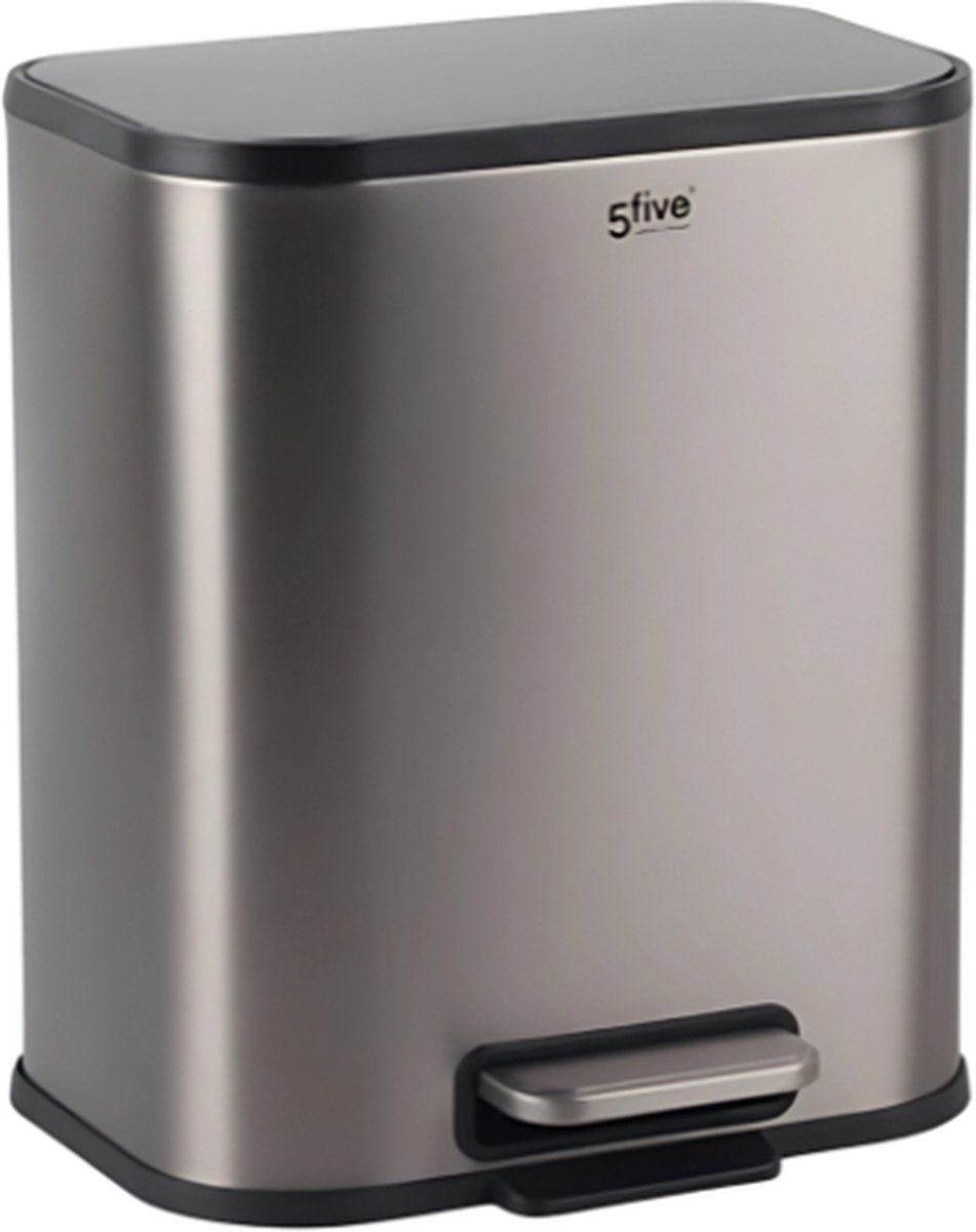 5Five Pedal Bin - Soft close - 50L - Matt Stainless Steel - Grey