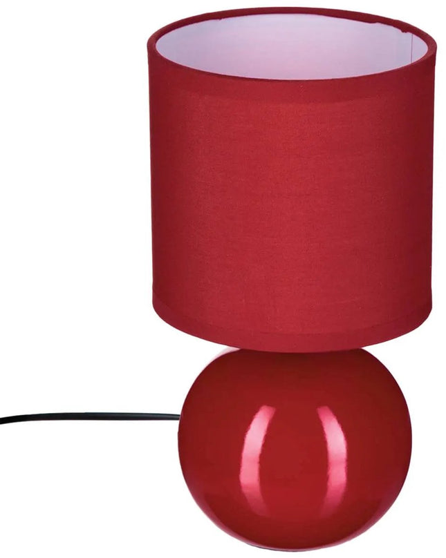 Rode keramische ball tafellamp – nachtlamp met stoffen kap, E14, Ø 13 x 25 cm
