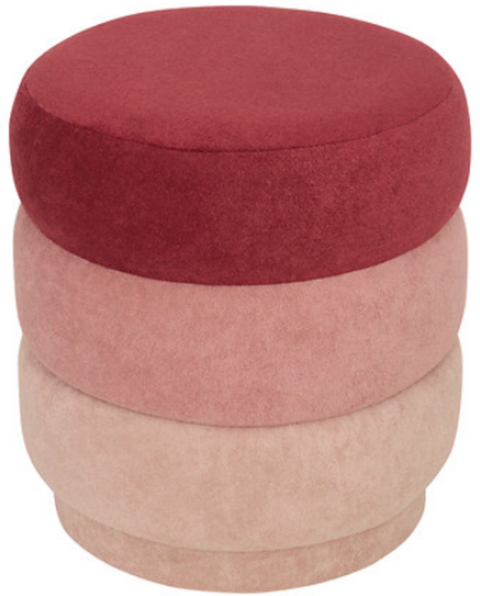 Atmosphera Sinan velvet poef roze – ronde poef in rood en roze, Ø 38 x H 40 cm
