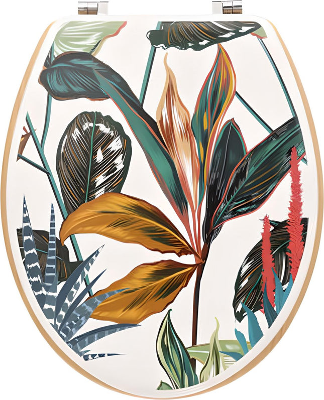 5five Toilet seat, Palawan wood + zinc hinges, Tropical leaves universal