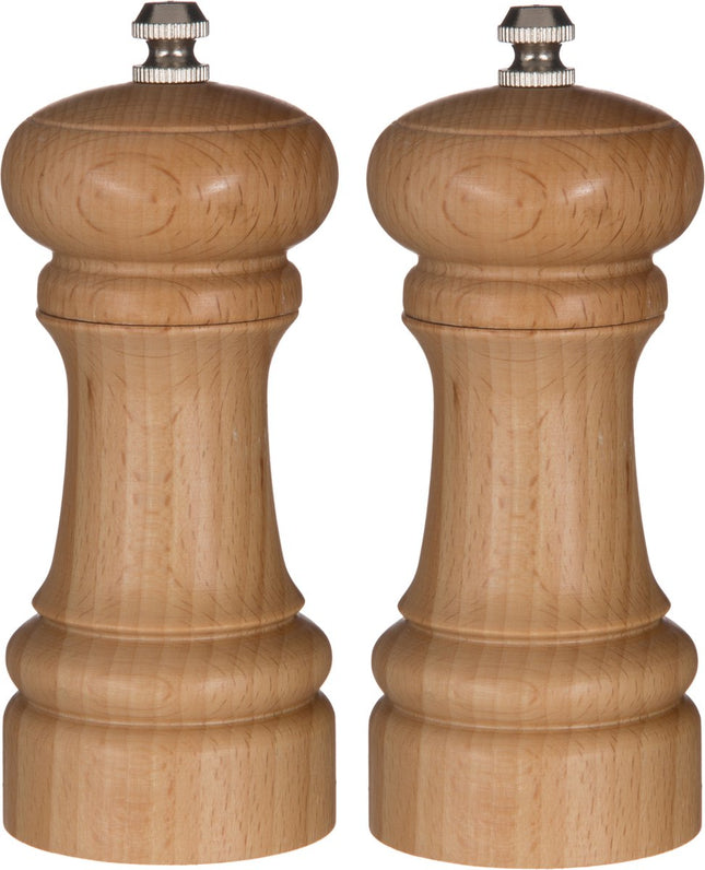 5Five Moulin à poivre / moulin à sel bois beige 14 cm - Lot de 2 pièces - moulin à épices - moulin à condiments - moulin à herbes de cuisine