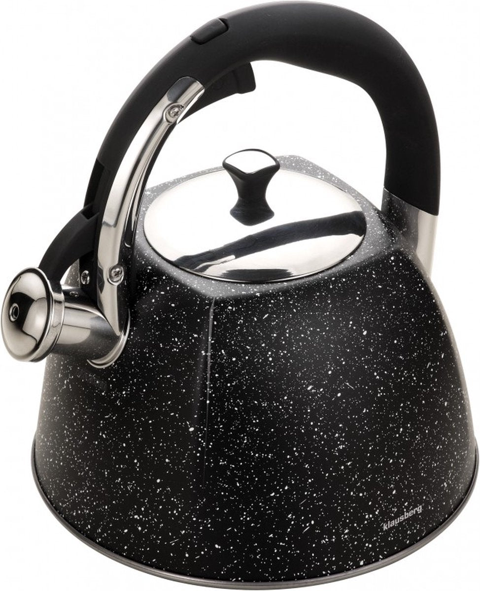 Klausberg KB-7259 fluitketel marmer zwart – RVS, 3 liter, alle warmtebronnen