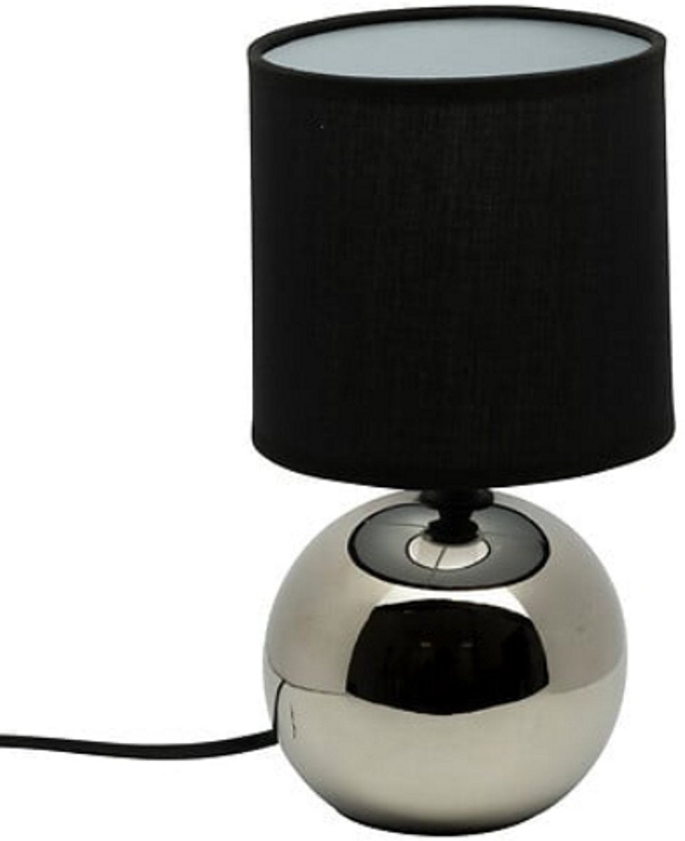 Black and Silver Ceramic Ball Table Lamp | E14 Night Lamp | Fabric Shade | Ø13 x H25 cm | Desk Lamp | Ceramic Ball Lamp