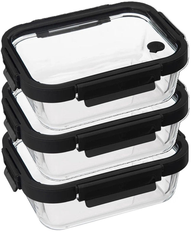 5Five glazen vershoudbakje 900 ml – set van 3, luchtdicht met clips