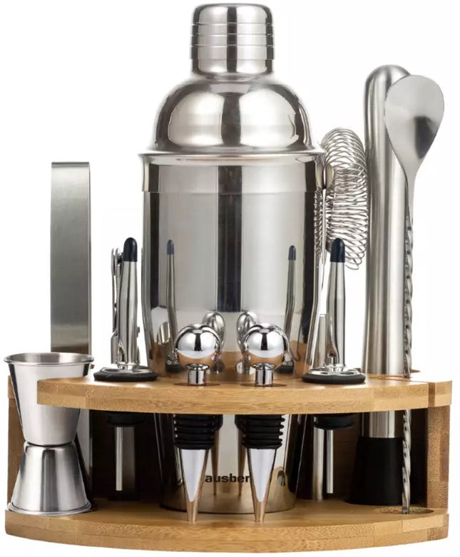 Klausberg KB7655 - Set de shaker à cocktail en inox - Support de rangement inclus - Élégant et fonctionnel - Idéal pour les bars à domicile et les cadeaux