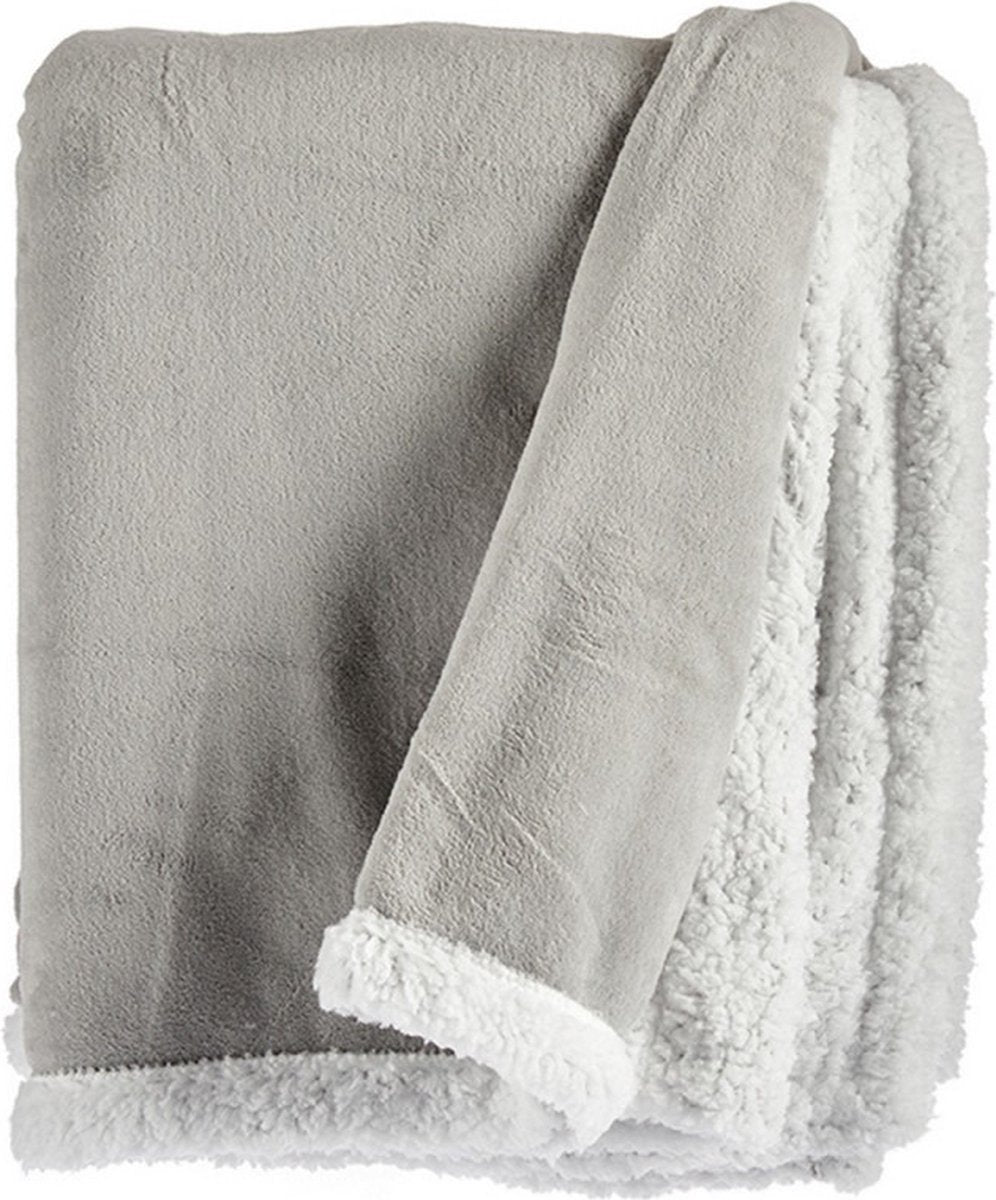 Couverture en polaire gris clair blanc (130 x 170 cm)