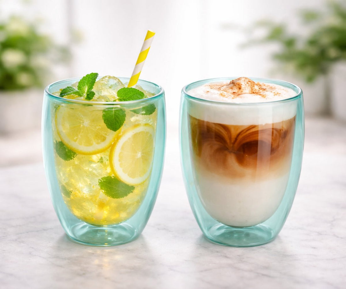 Double-Walled Glass Mug Set of 2 - 350 ml - Insulated Tea or Coffee Mug Without Handle - Double-Walled Glass - Turquoise Green