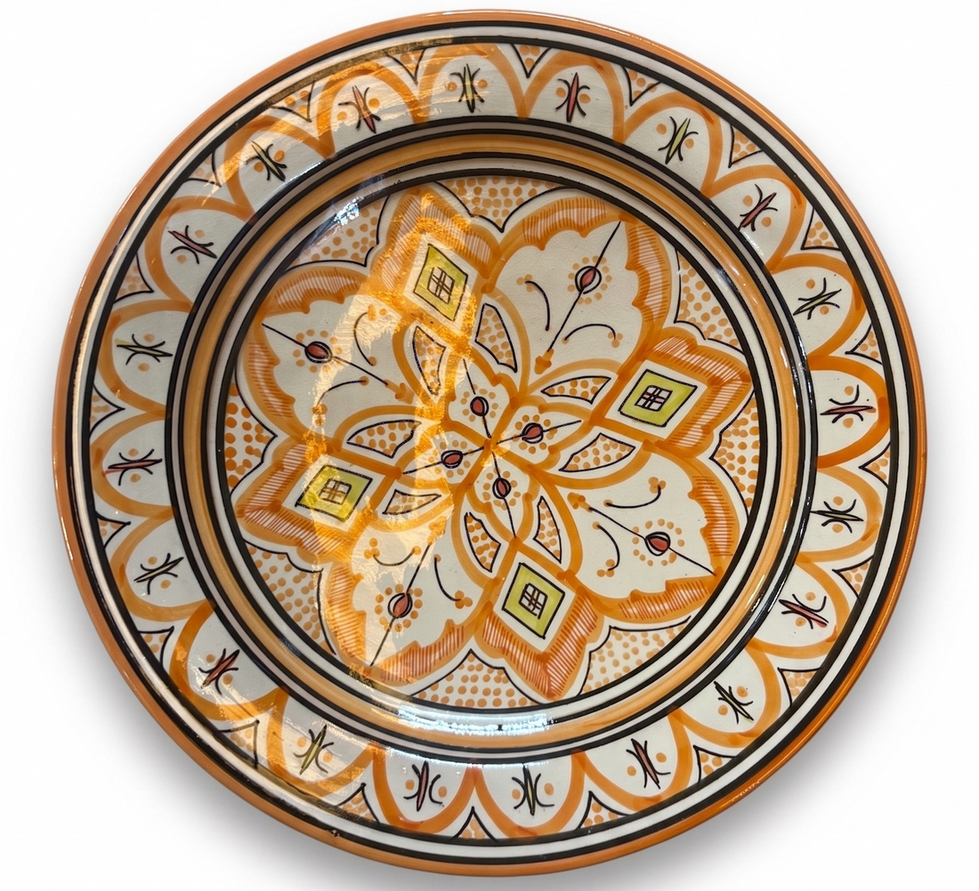 Marokkaanse aardewerk schaal oranje met patroon – handgemaakt, Ø 35 cm