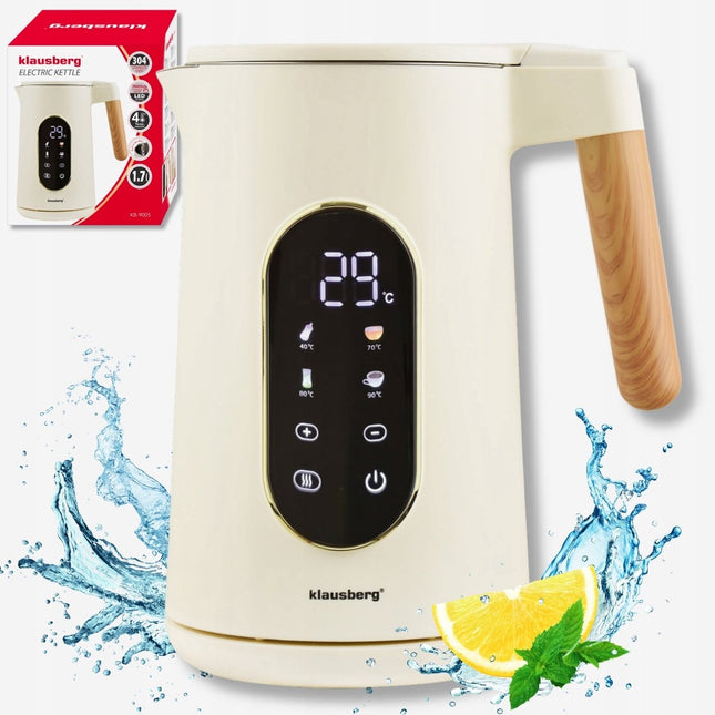 Bouilloire électrique KLAUSBERG KB-9005 1,7 litres – Acier inoxydable 304 – Écran tactile – Réglage de la température – 2200 W