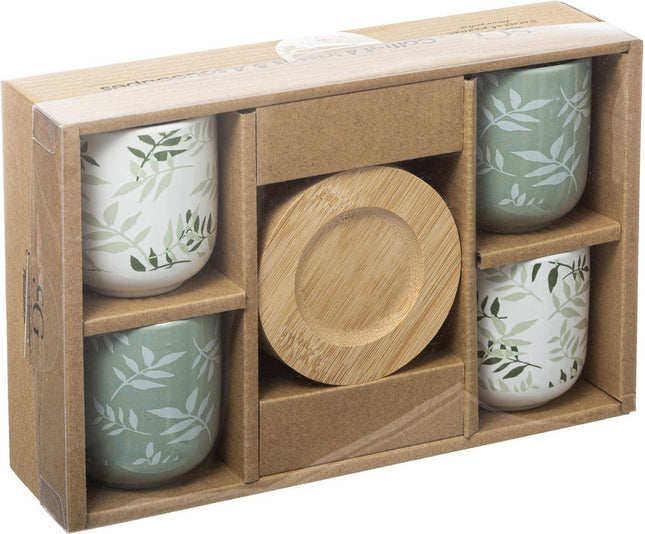 Secret de Gourmet Ceramic mugs with bamboo coasters, 4 pcs, 130 ml