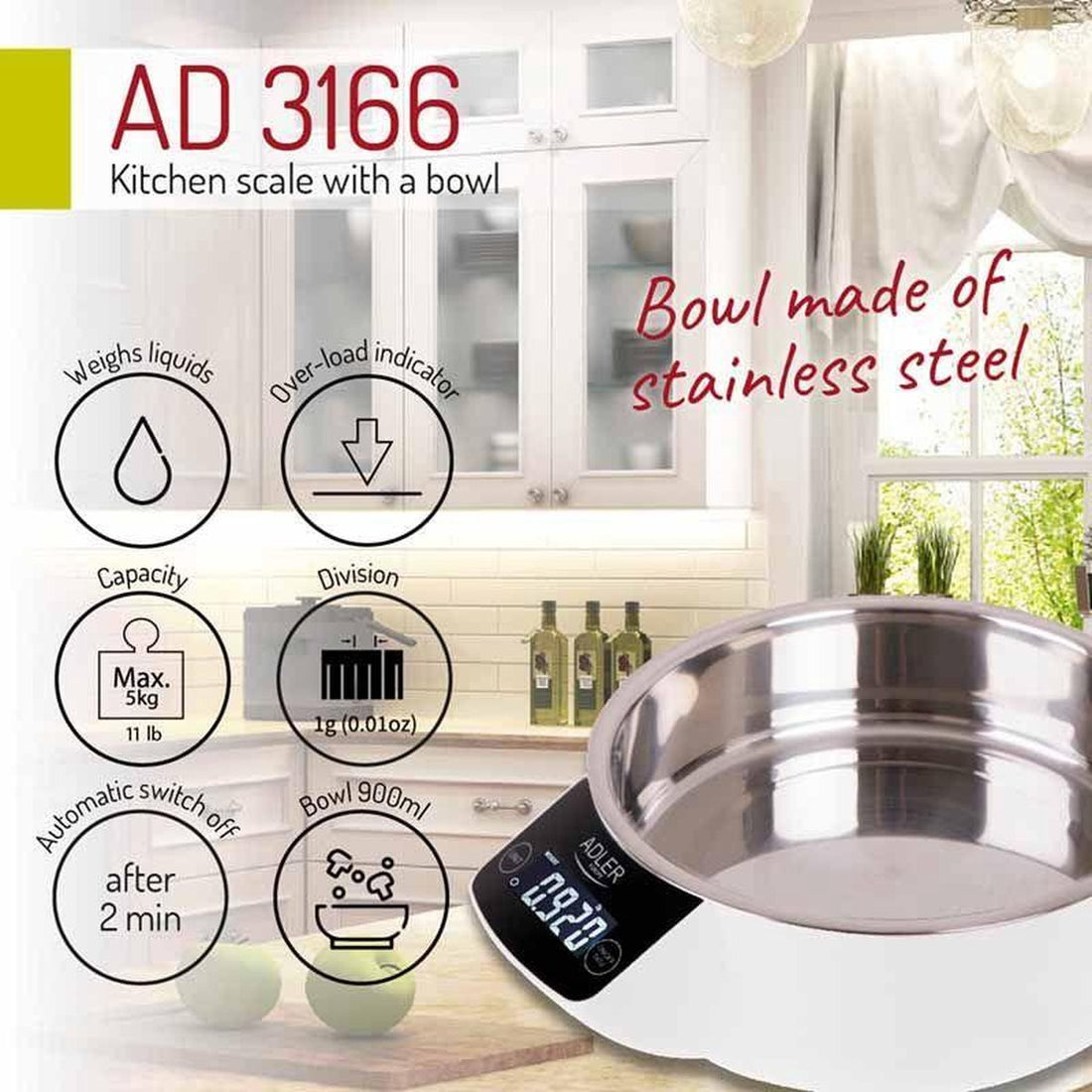 Küchenwaage mit integrierter Schale - 900 ml