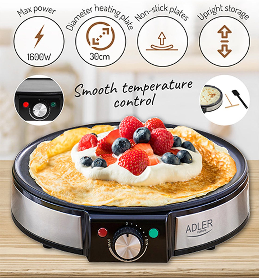 Adler Crêpemaker - Elektrisch - ⌀30cm
