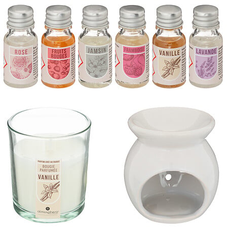 Geurolie Cadeauset / Geschenkset met Oliebrander-Geurbrander-Giftset-Geurkaars Vanille